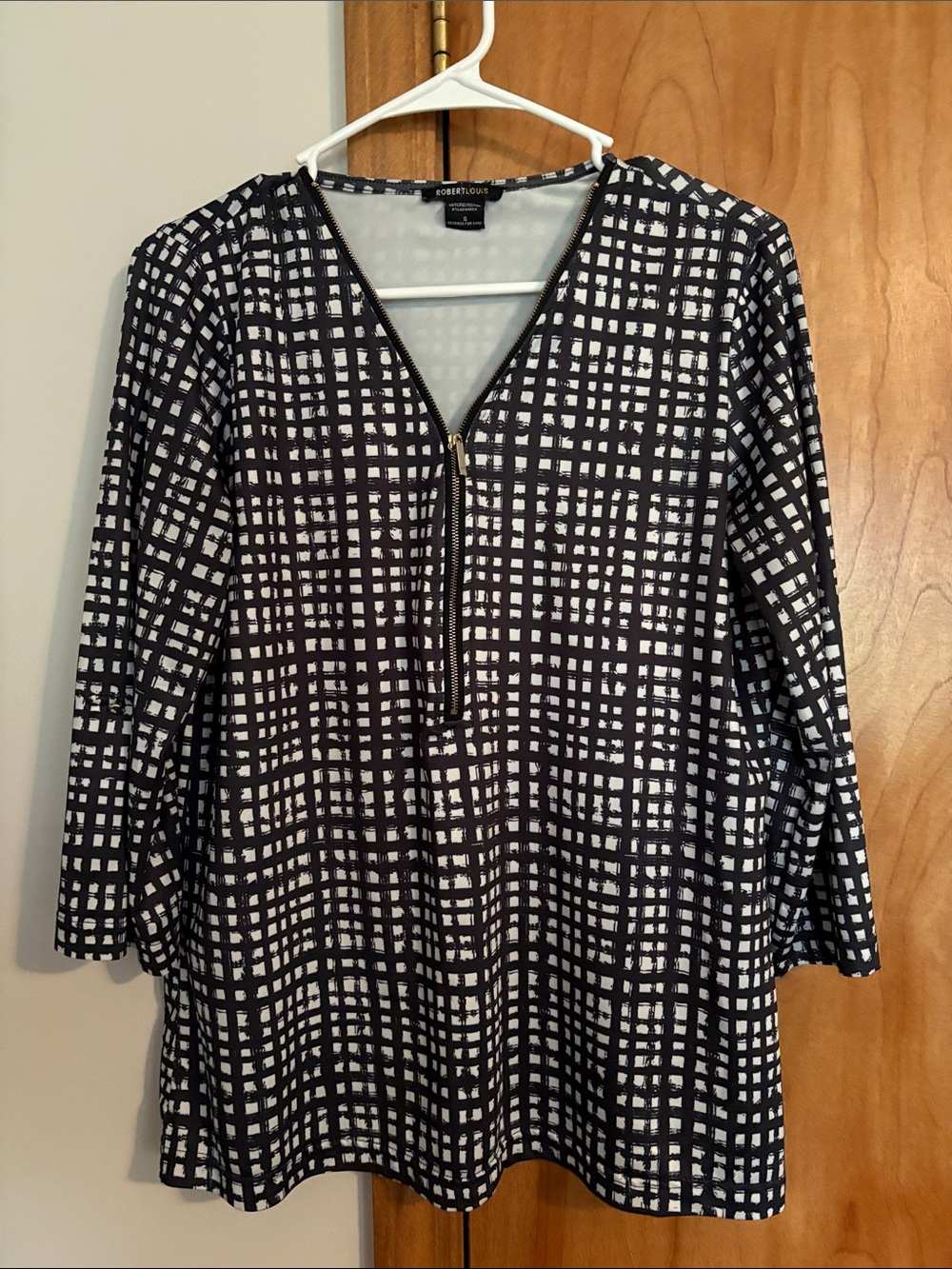Robert Louis Navy and White Grid Zip-Neck Tunic